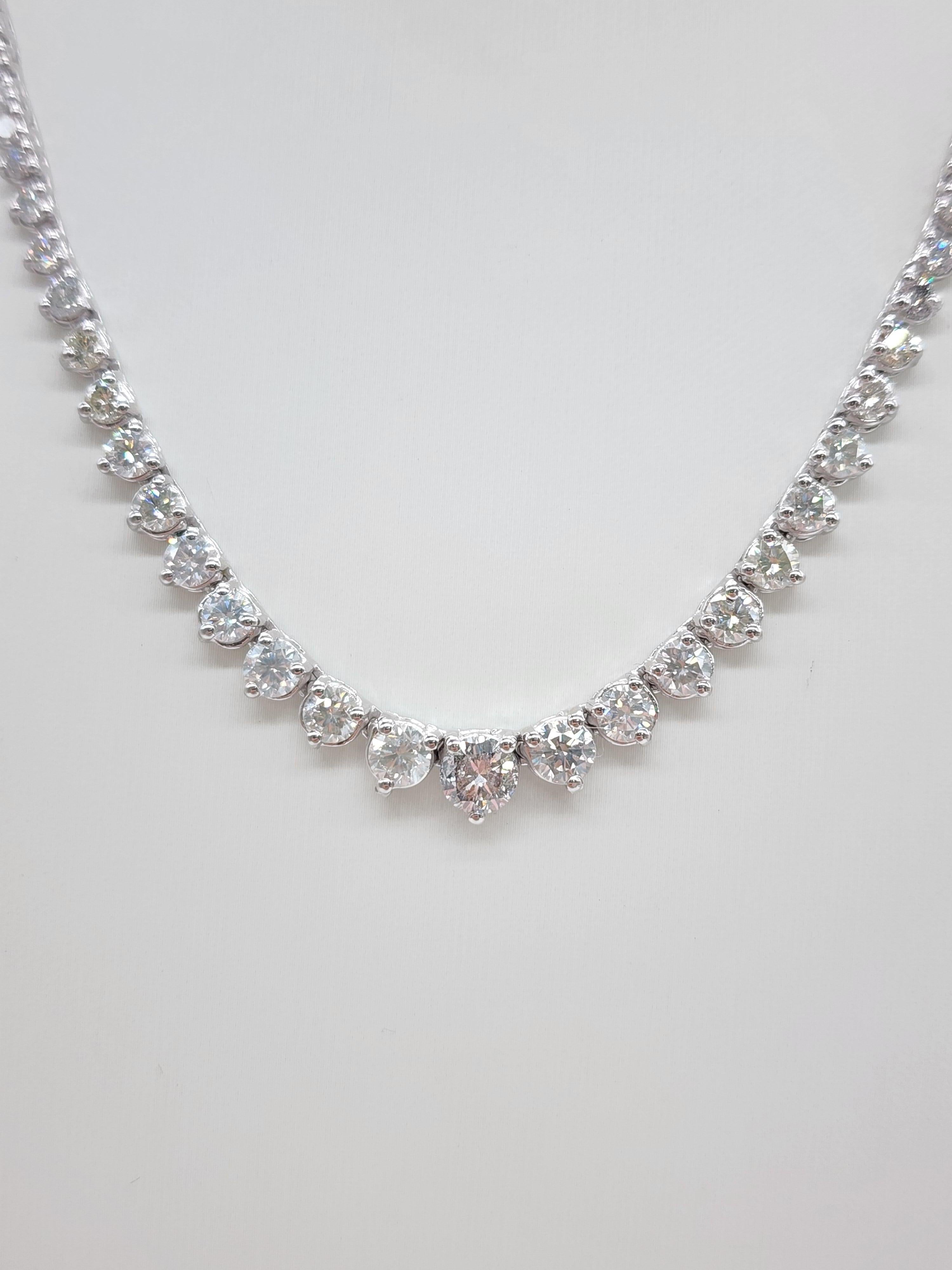 Round Cut 8.62 Carat Natural Diamond Riviera Tennis Necklace 14 Karat White Gold 16''
