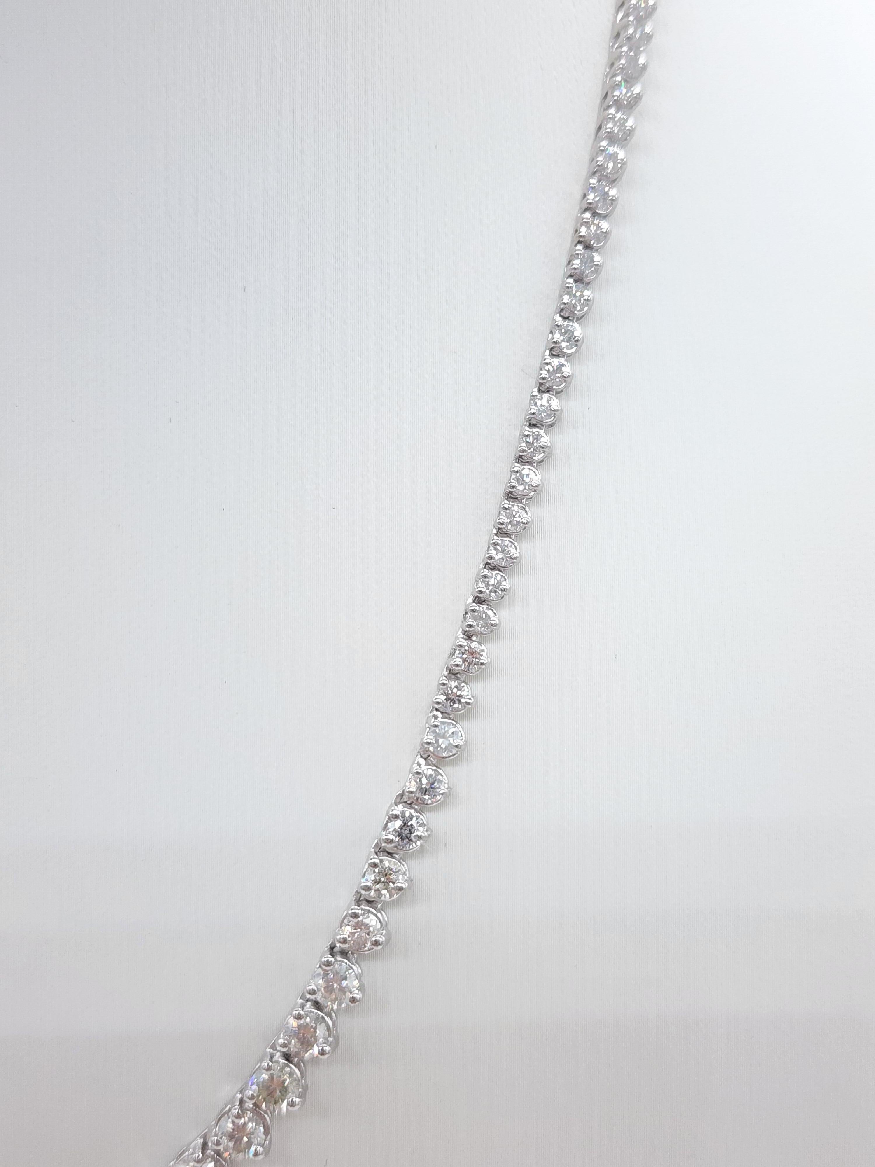 Women's 8.62 Carat Natural Diamond Riviera Tennis Necklace 14 Karat White Gold 16''