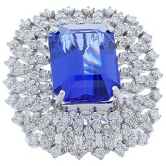 8.62 Carat Emerald Cut Tanzanite and Diamond Cocktail Ring in 14 Karat Gold 8.62 Carat Emerald Cut Tanzanite and Diamond Cocktail Ring in 14 Karat Gold
