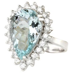 Natural Aquamarine Diamond Ring In 14 Karat White Gold