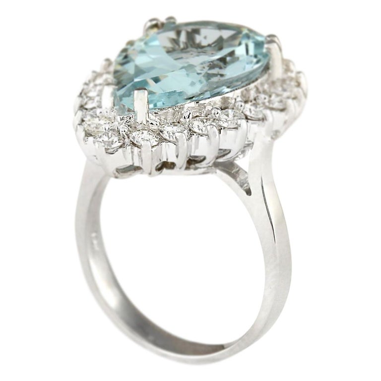 8.62 Carat Natural Aquamarine 18 Karat White Gold Diamond Ring For Sale ...