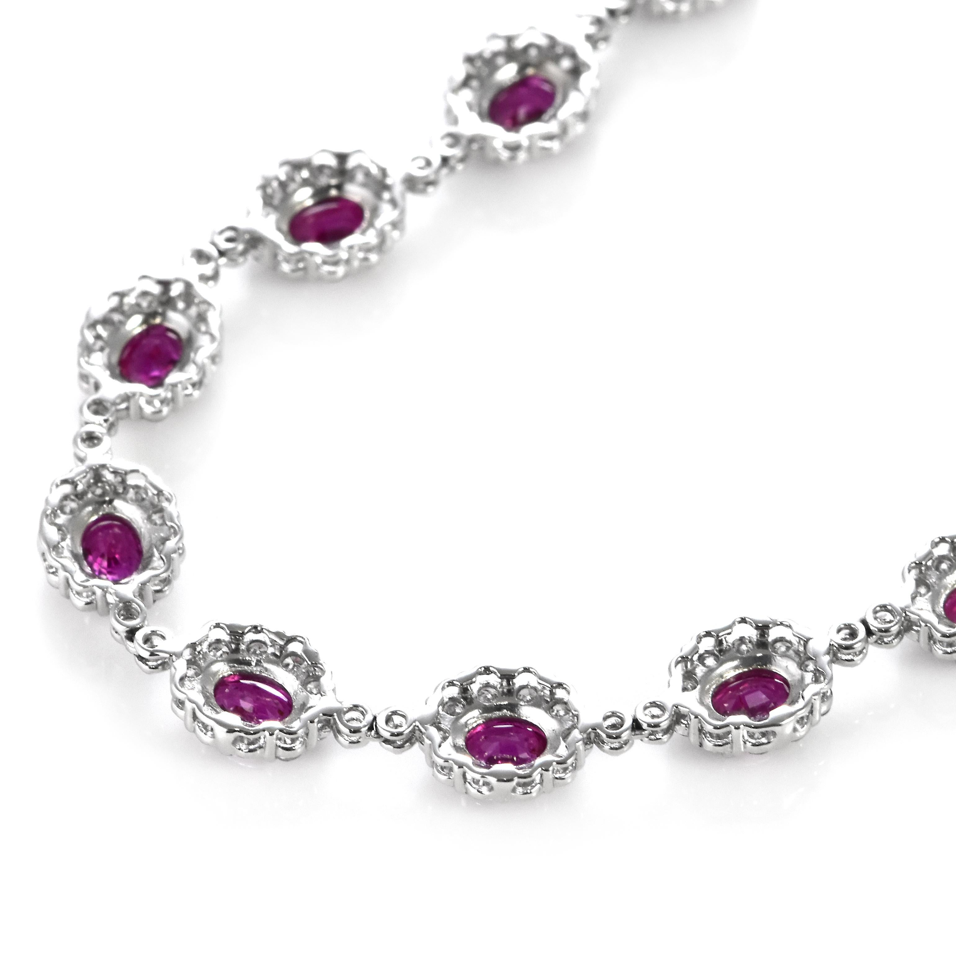 8,62 Karat natürliche unerhitzte Rubine und Diamanten Tennis-Halskette aus Platin im Angebot 4