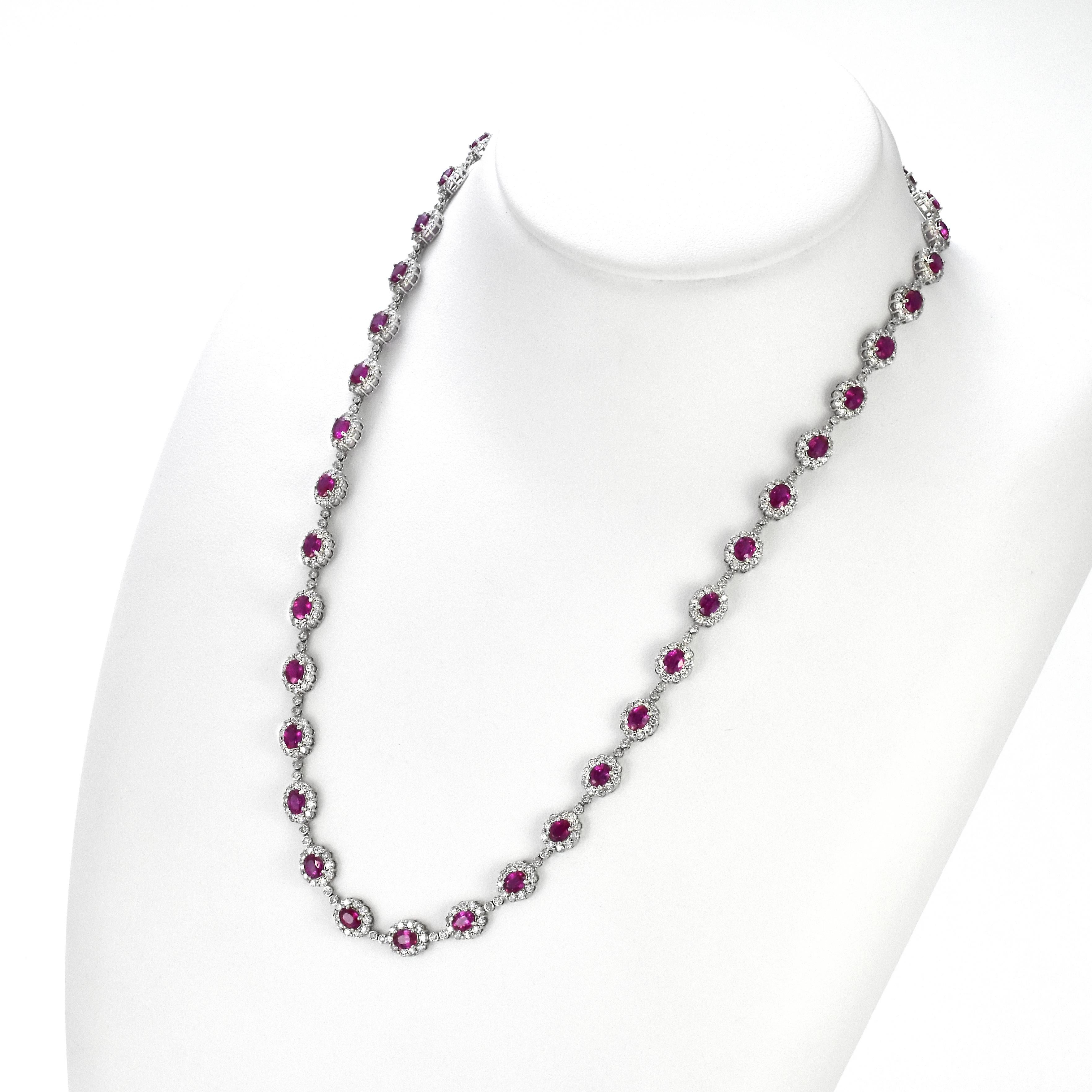 8,62 Karat natürliche unerhitzte Rubine und Diamanten Tennis-Halskette aus Platin (Moderne) im Angebot