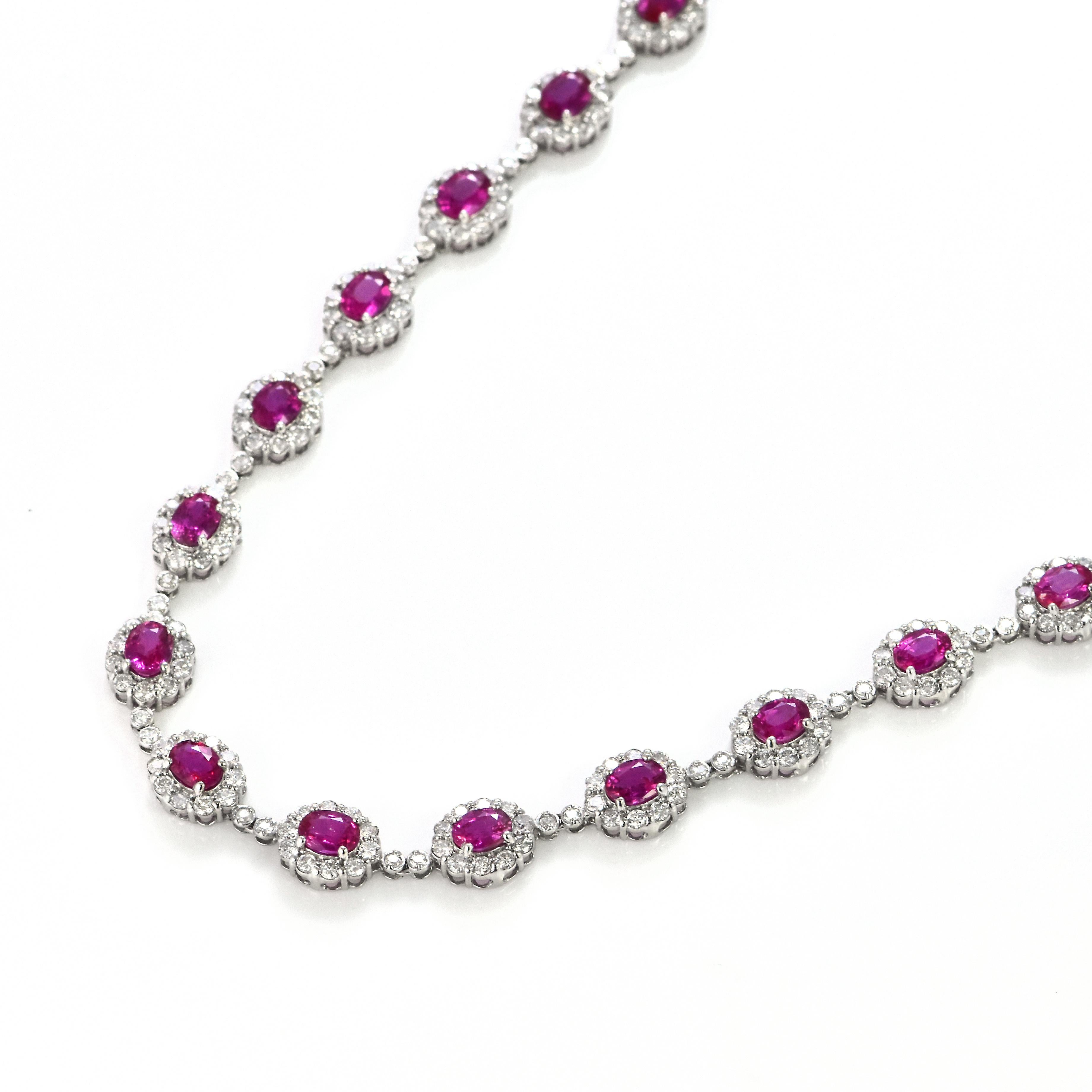 8,62 Karat natürliche unerhitzte Rubine und Diamanten Tennis-Halskette aus Platin im Angebot 1
