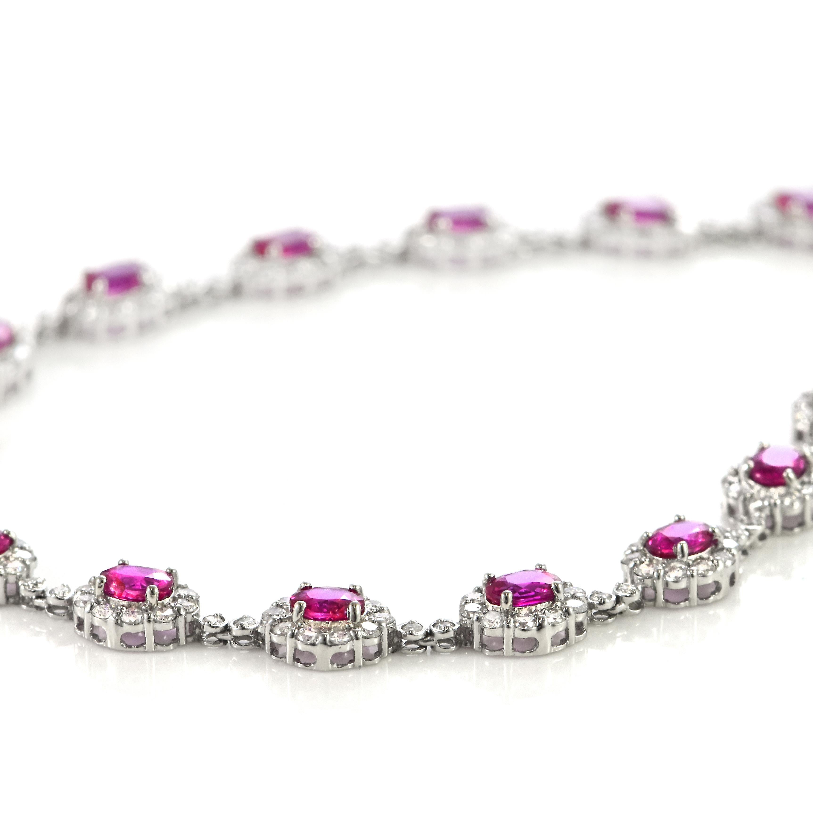 8,62 Karat natürliche unerhitzte Rubine und Diamanten Tennis-Halskette aus Platin im Angebot 2