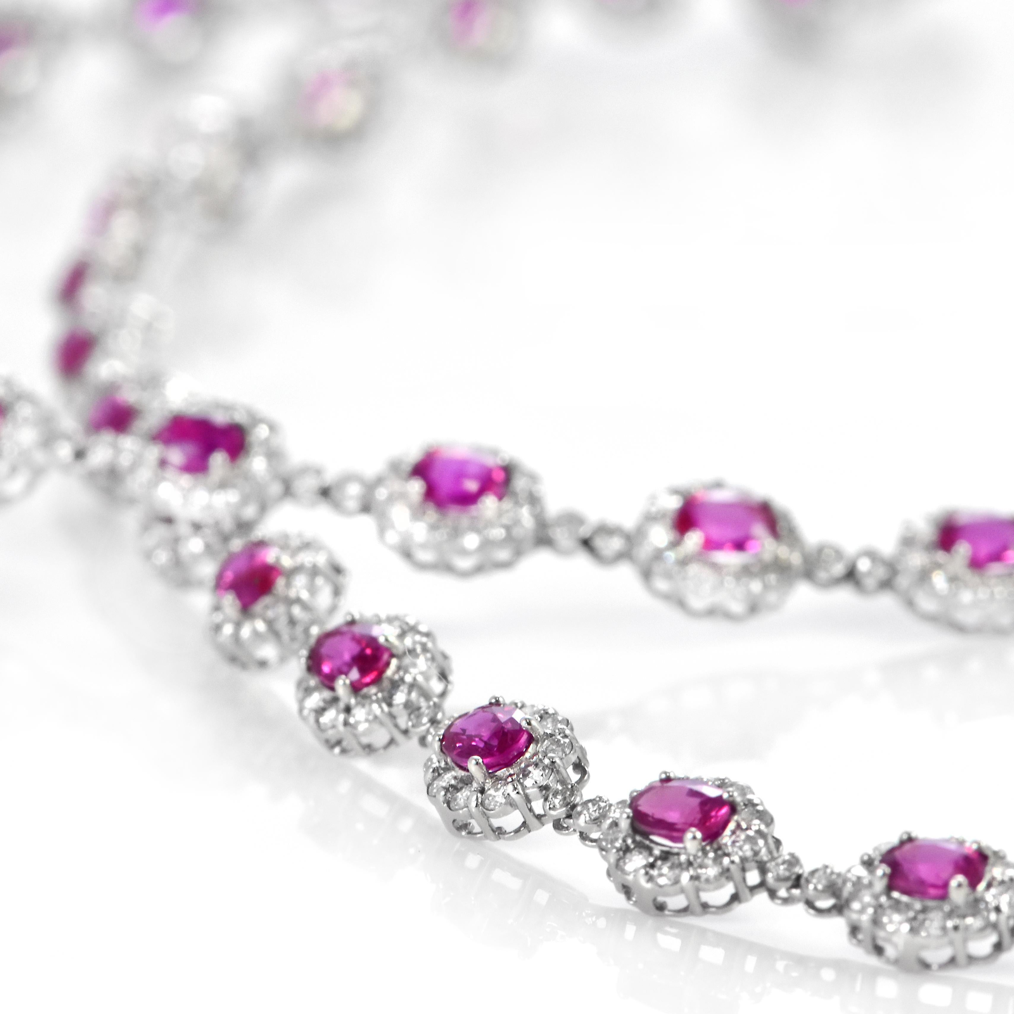 8,62 Karat natürliche unerhitzte Rubine und Diamanten Tennis-Halskette aus Platin im Angebot 3