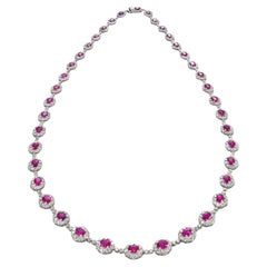 8.62 Carat Natural Unheated Rubies and Diamonds Tennis Necklace Made in Platinum