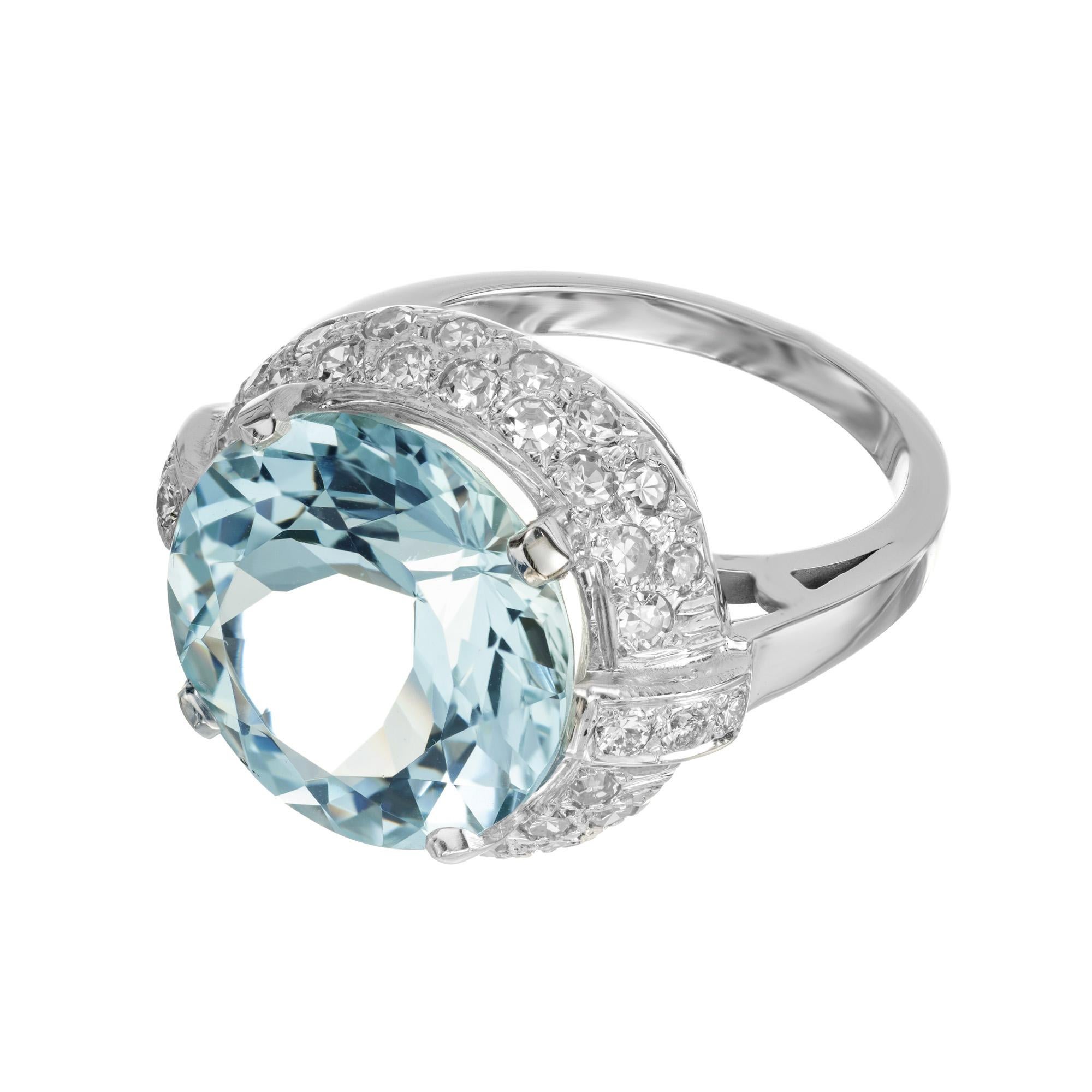 Round Cut 8.62 Carat Round Aquamarine Diamond White Gold Cocktail Ring For Sale