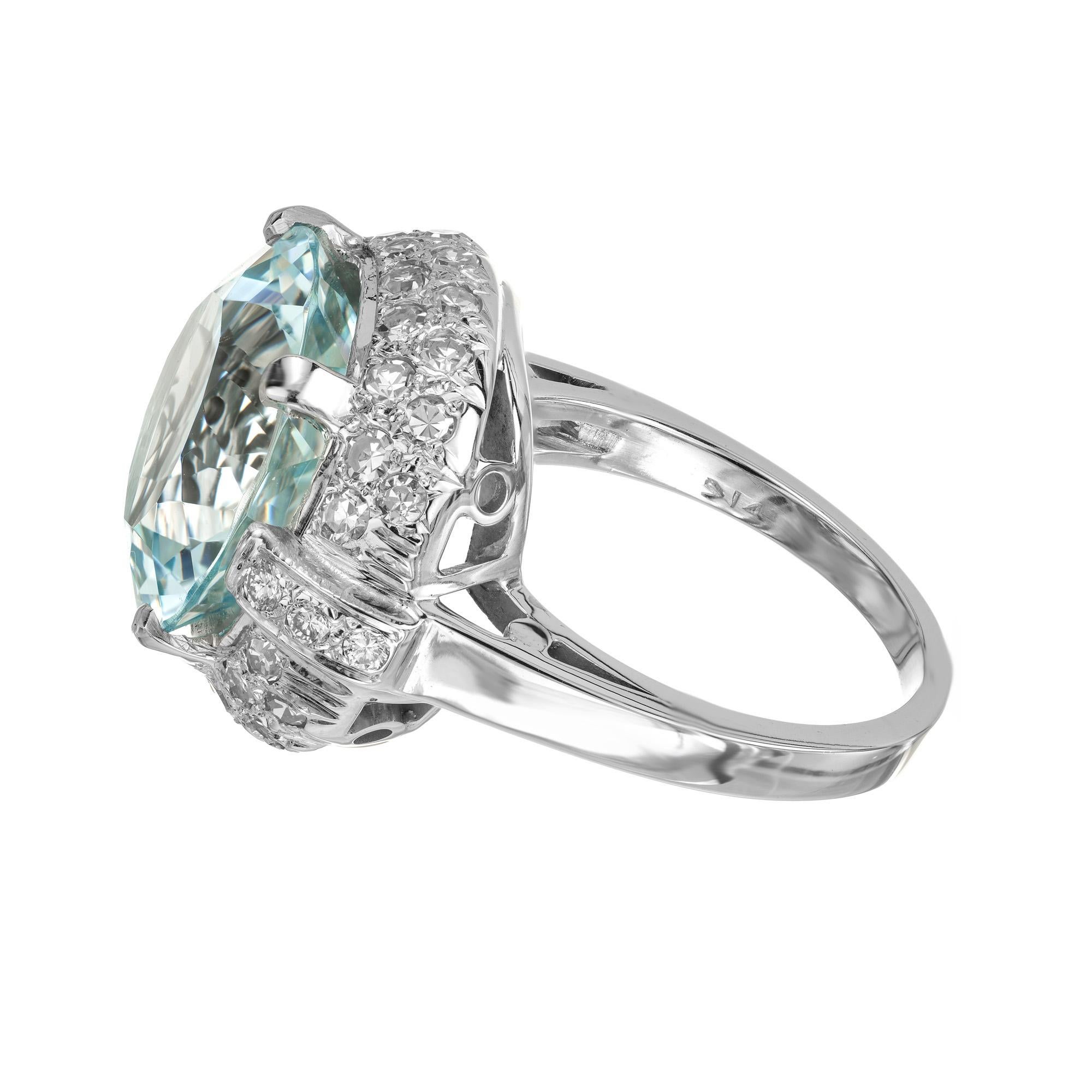 8.62 Carat Round Aquamarine Diamond White Gold Cocktail Ring In Good Condition For Sale In Stamford, CT
