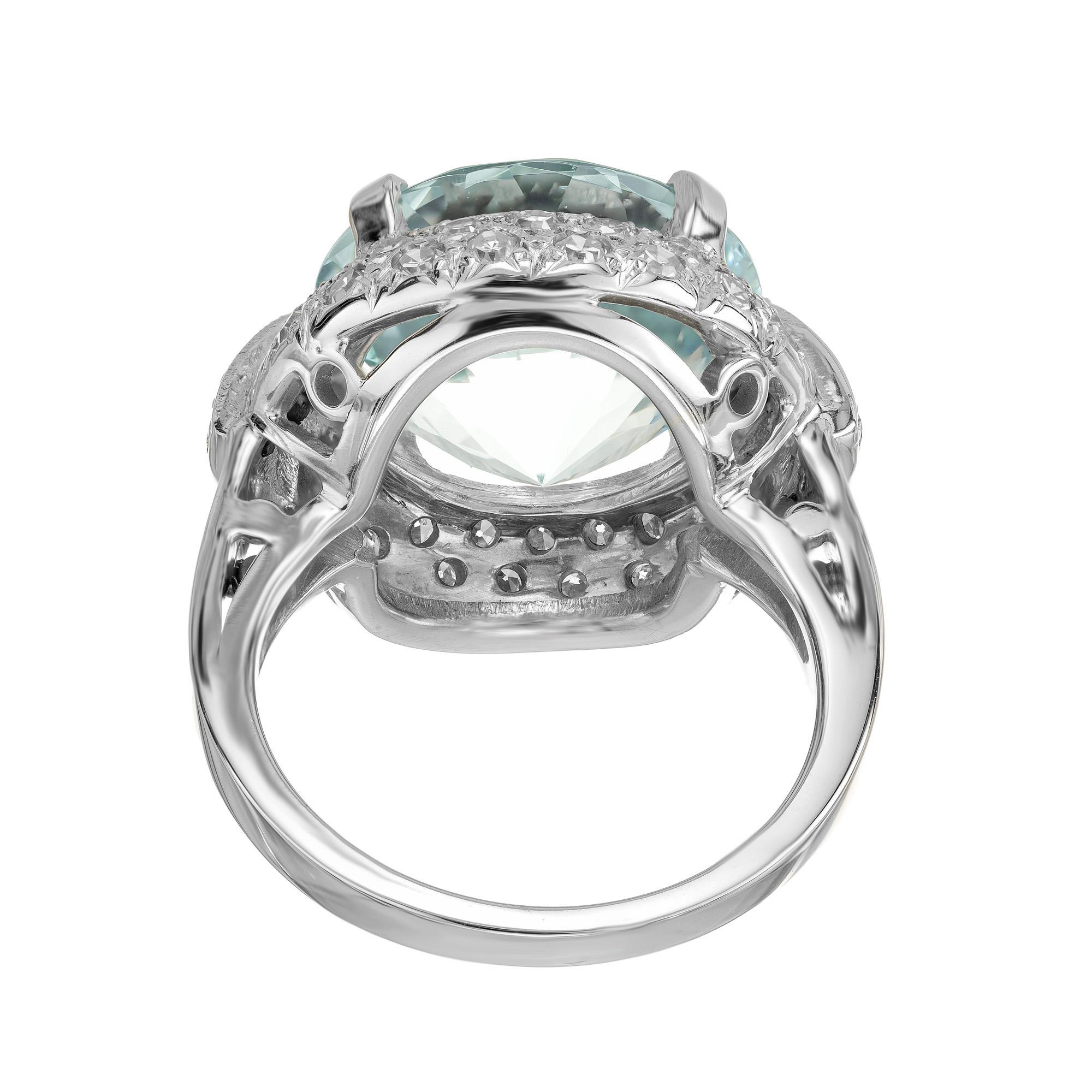 Women's 8.62 Carat Round Aquamarine Diamond White Gold Cocktail Ring For Sale