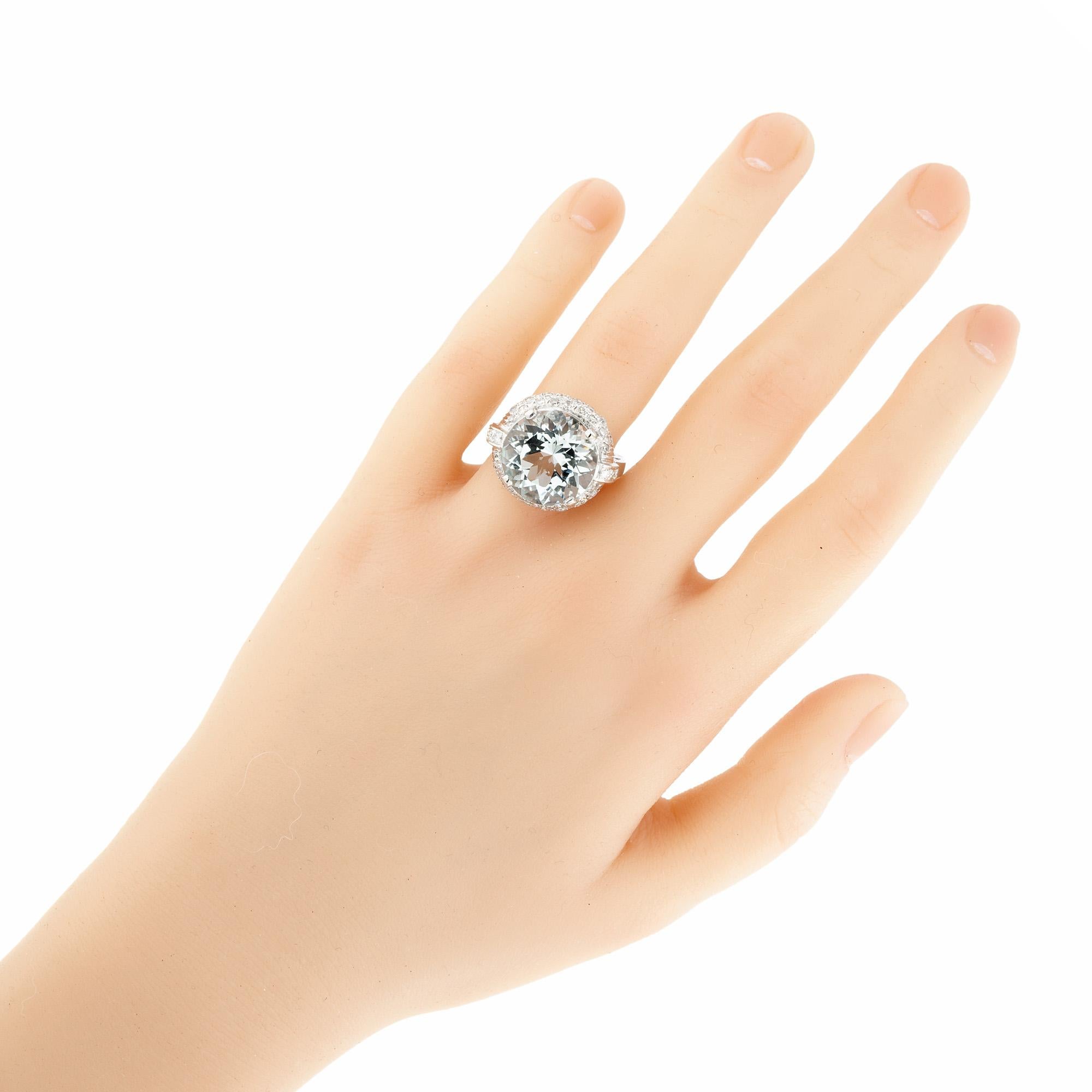 8.62 Carat Round Aquamarine Diamond White Gold Cocktail Ring For Sale 2