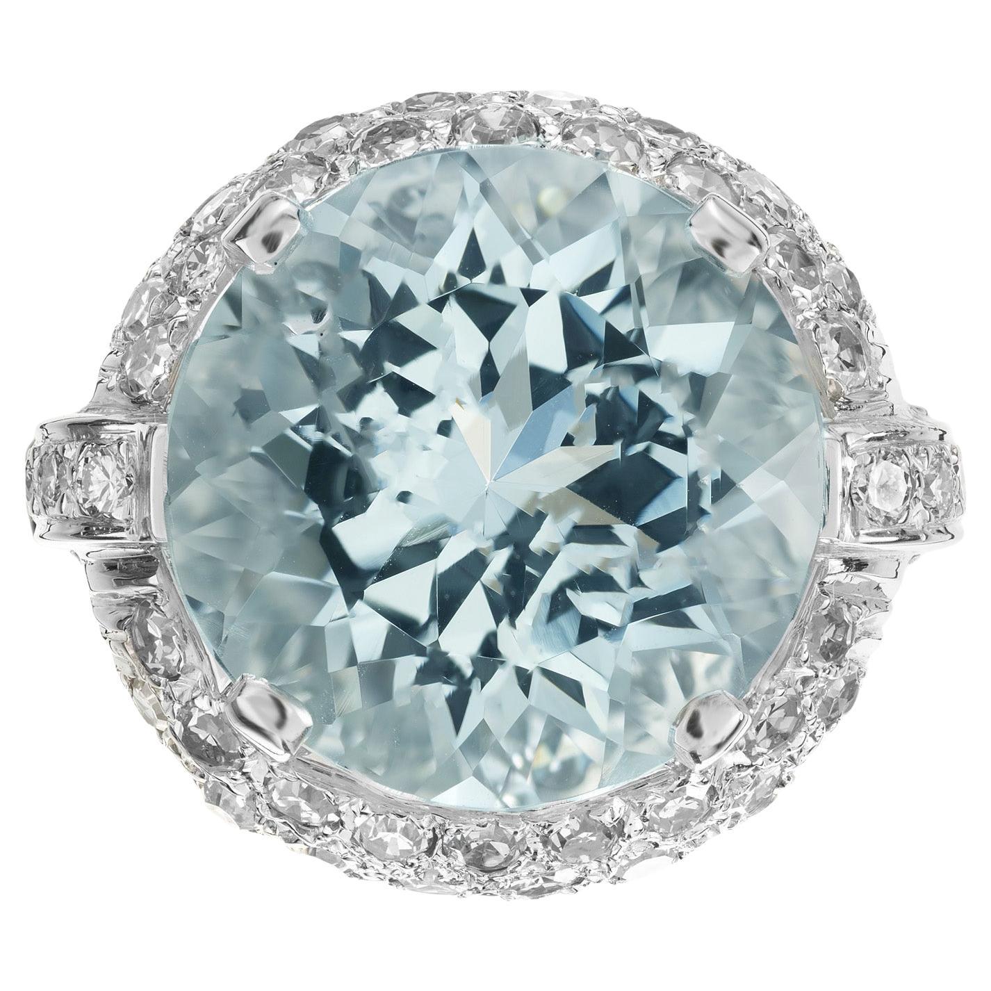 8.62 Carat Round Aquamarine Diamond White Gold Cocktail Ring For Sale