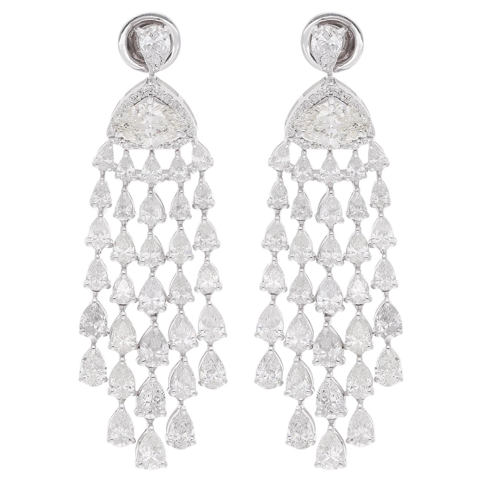 8.62 Carat SI/H Pear Marquise Diamond Chandelier Earrings 14 Karat White Gold