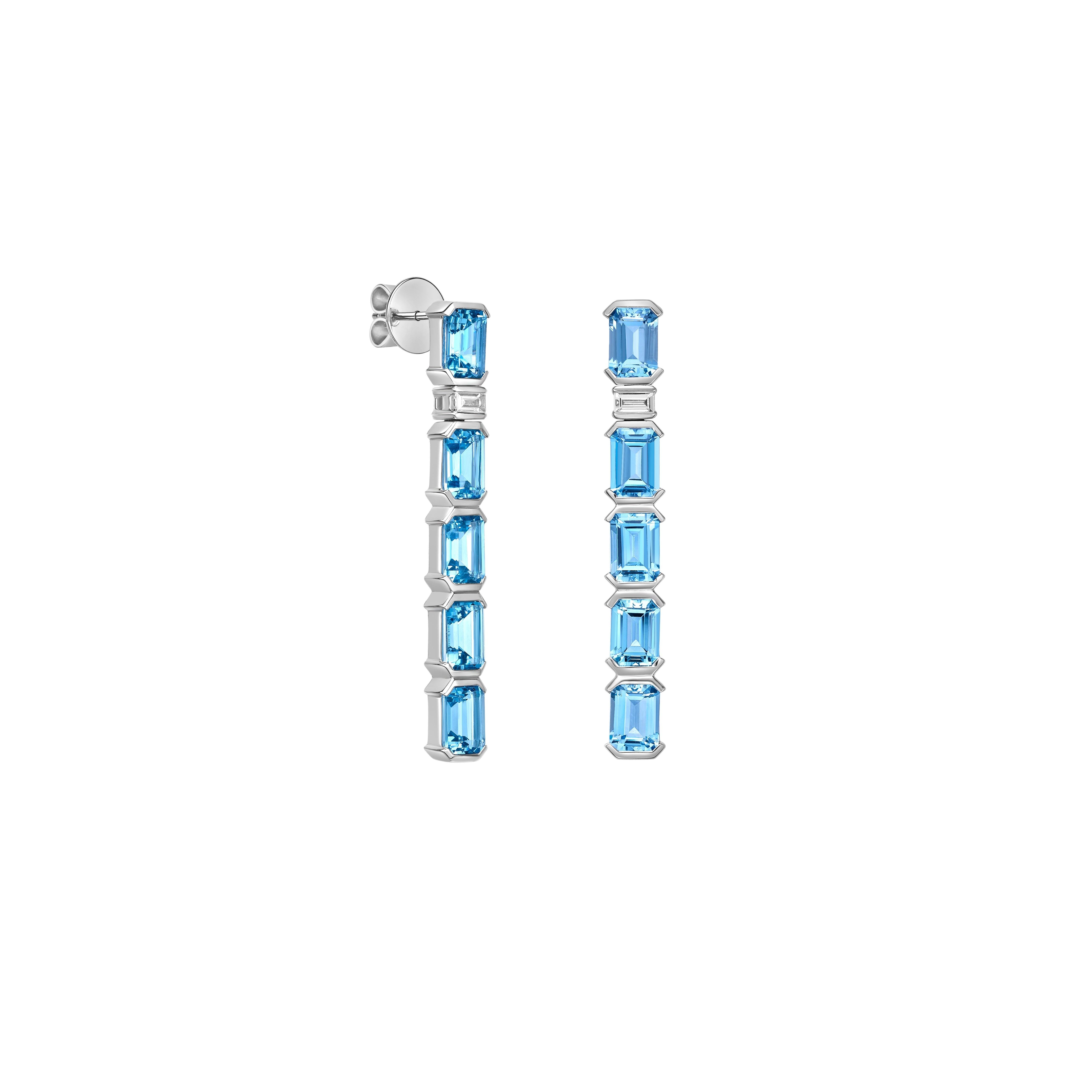 Elevate your look with our stunning Santa Maria aquamarine drop earrings, featuring a mesmerizing ice blue hue that radiates elegance. Enhanced with diamonds and crafted in white gold, these earrings offer a timeless allure with a touch of modern