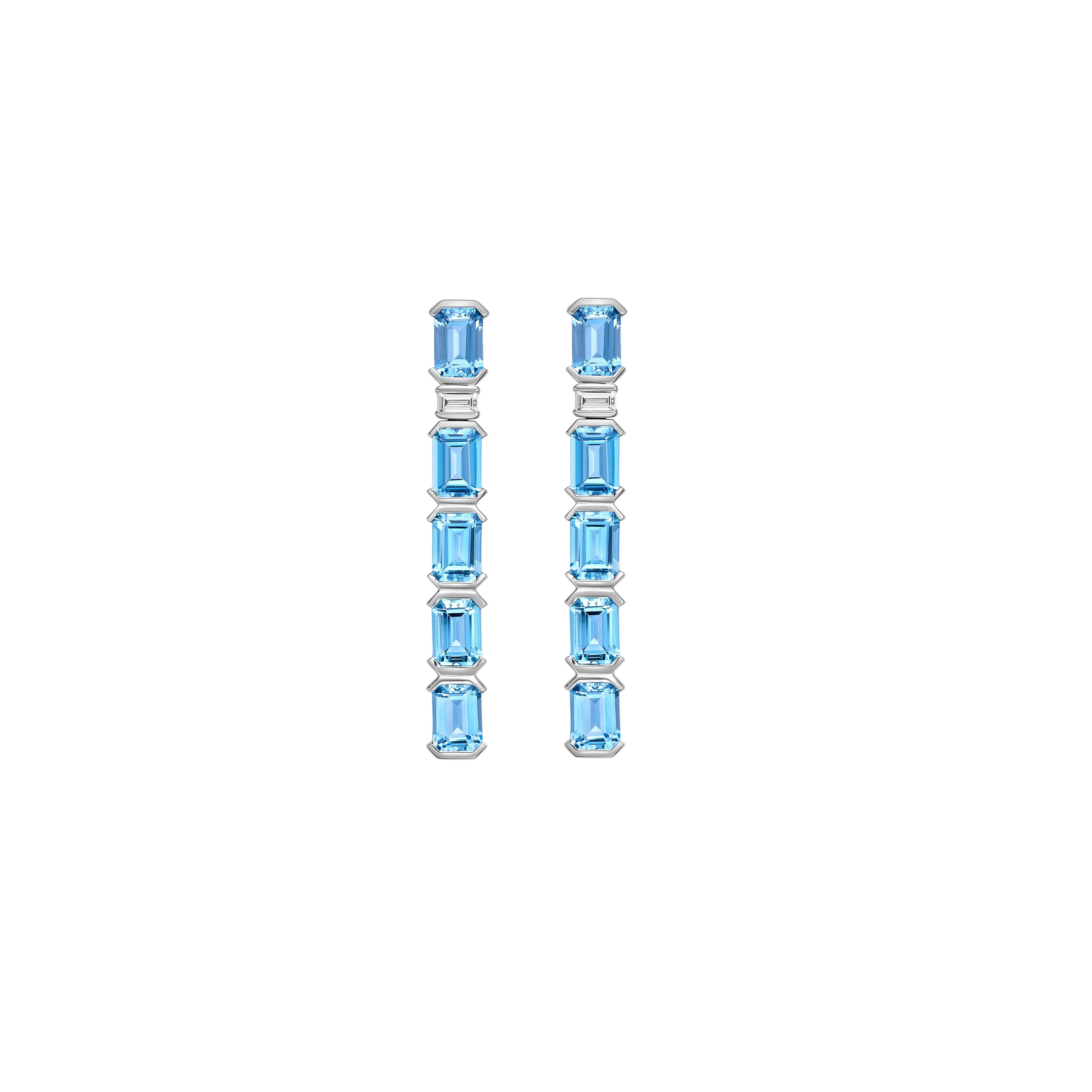 Contemporary 8.63 Carat Aquamarine Drop Earrings in 18Karat White Gold with White Diamond. For Sale