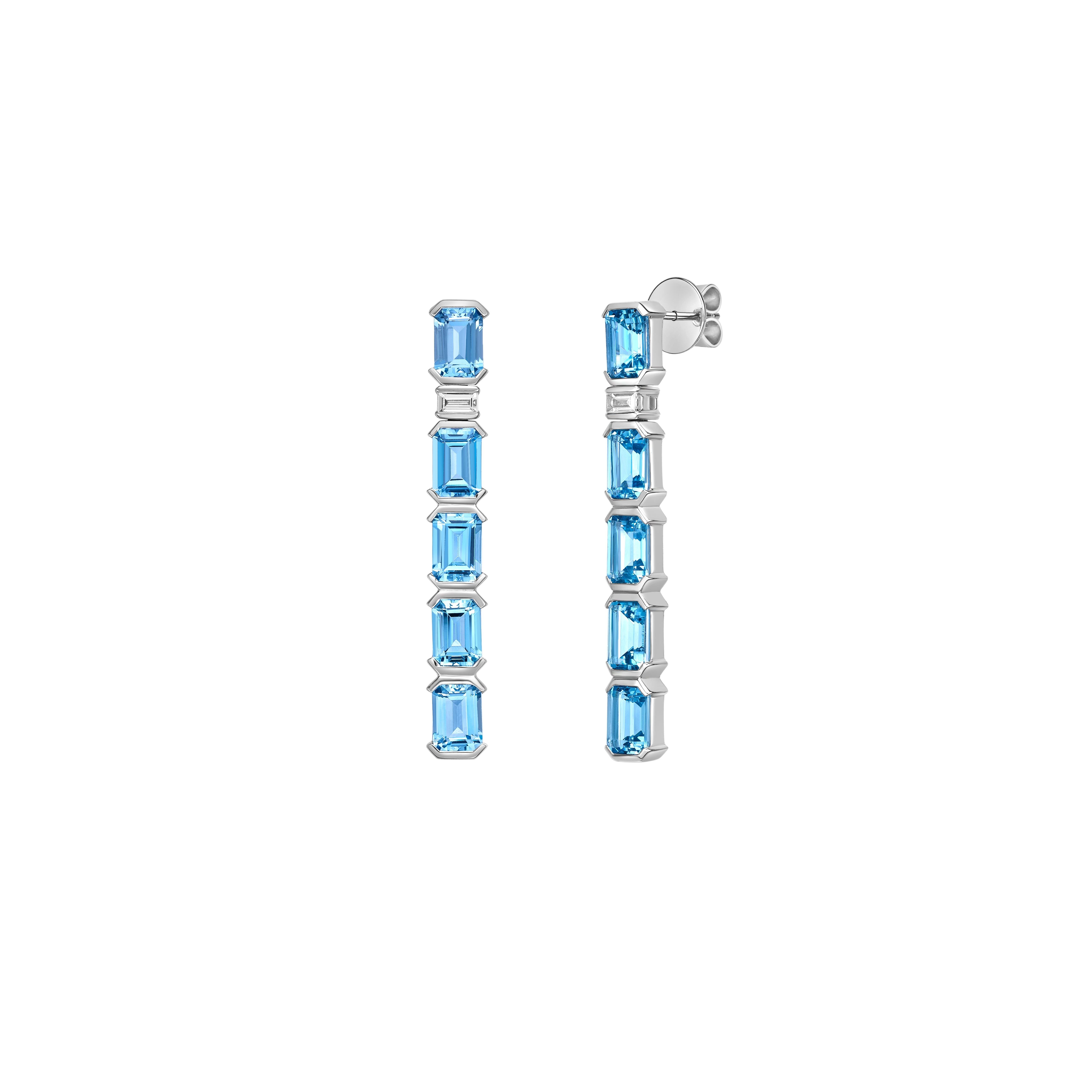 Octagon Cut 8.63 Carat Aquamarine Drop Earrings in 18Karat White Gold with White Diamond. For Sale