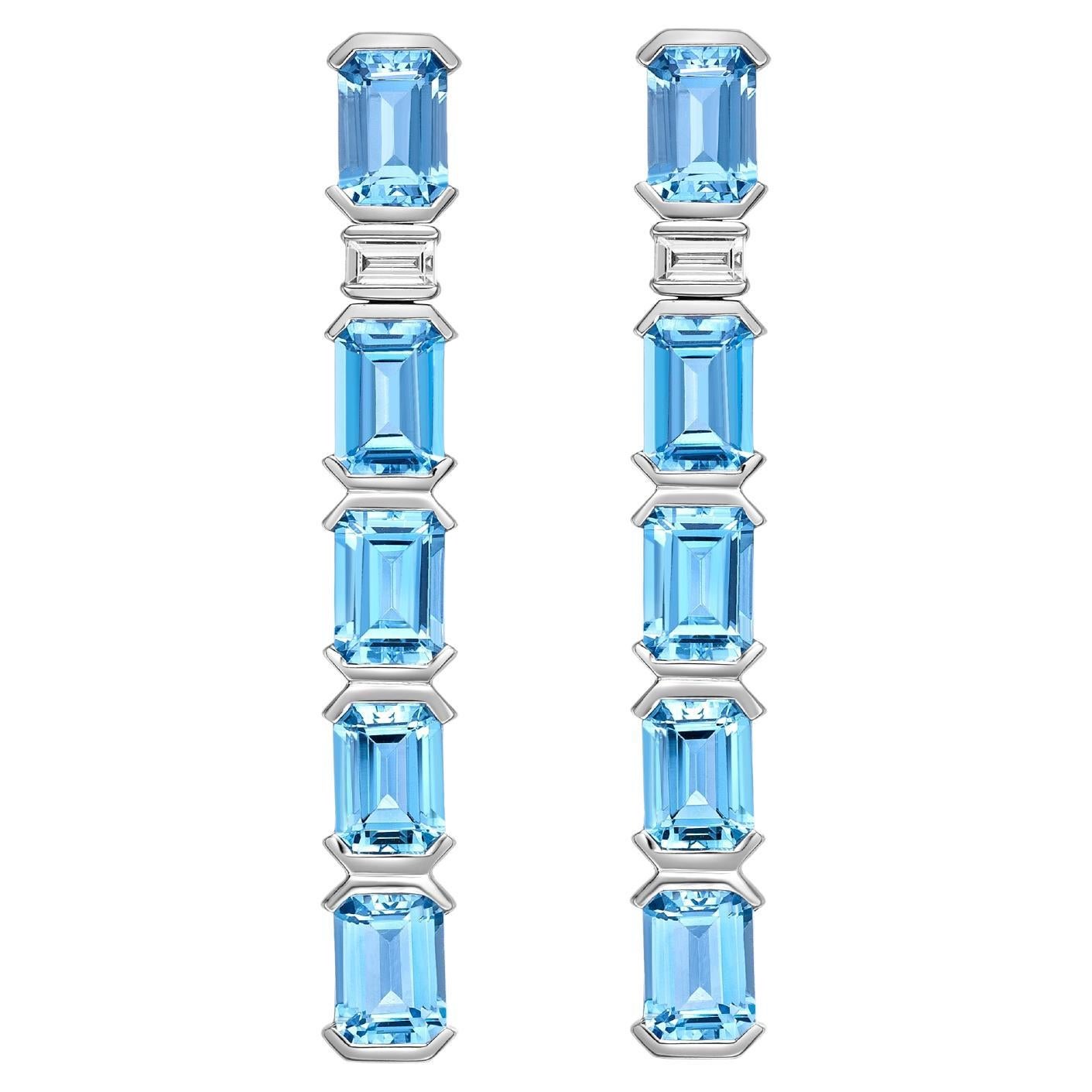 8.63 Carat Aquamarine Drop Earrings in 18Karat White Gold with White Diamond. For Sale