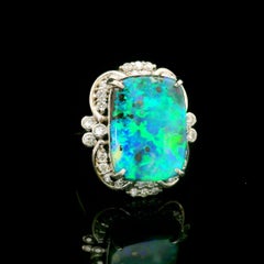 8.63 Carat Australian Boulder Opal Diamond Platinum Ring