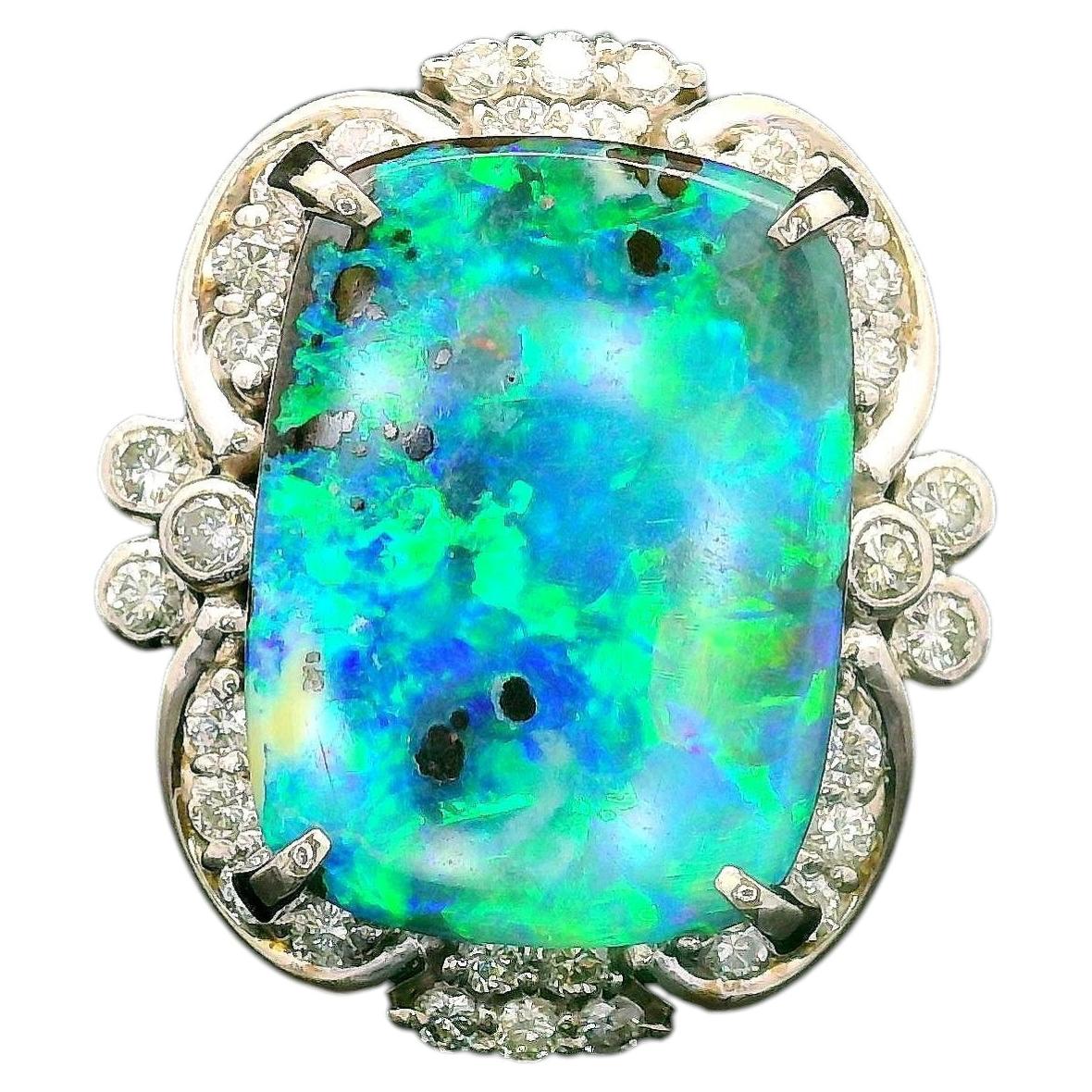 8.63 Carat Australian Boulder Opal Diamond Platinum Ring