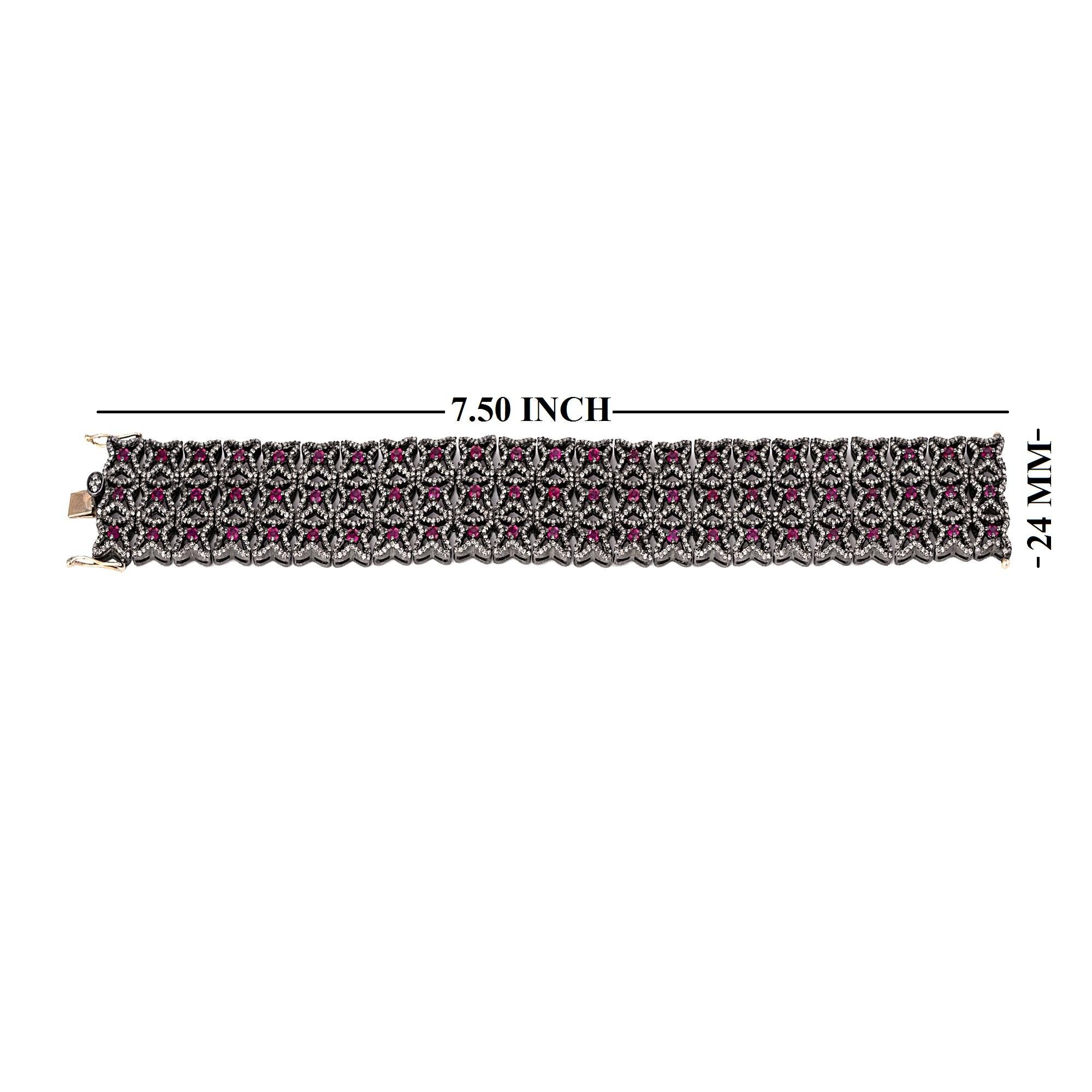 Bracelet rétro de style vintage en diamants et rubis de 8,63 carats en vente 2