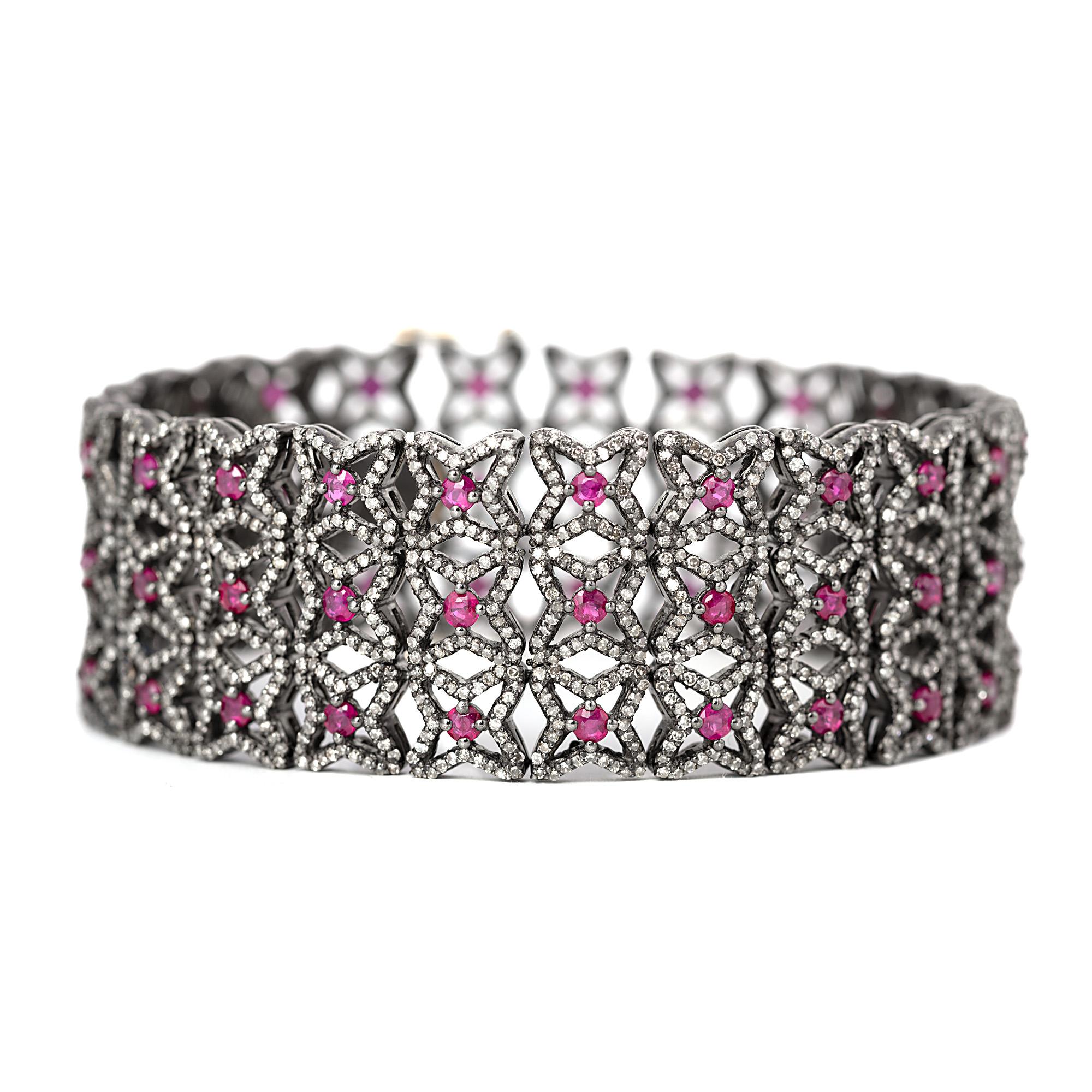 Bracelet rétro de style vintage en diamants et rubis de 8,63 carats en vente 3