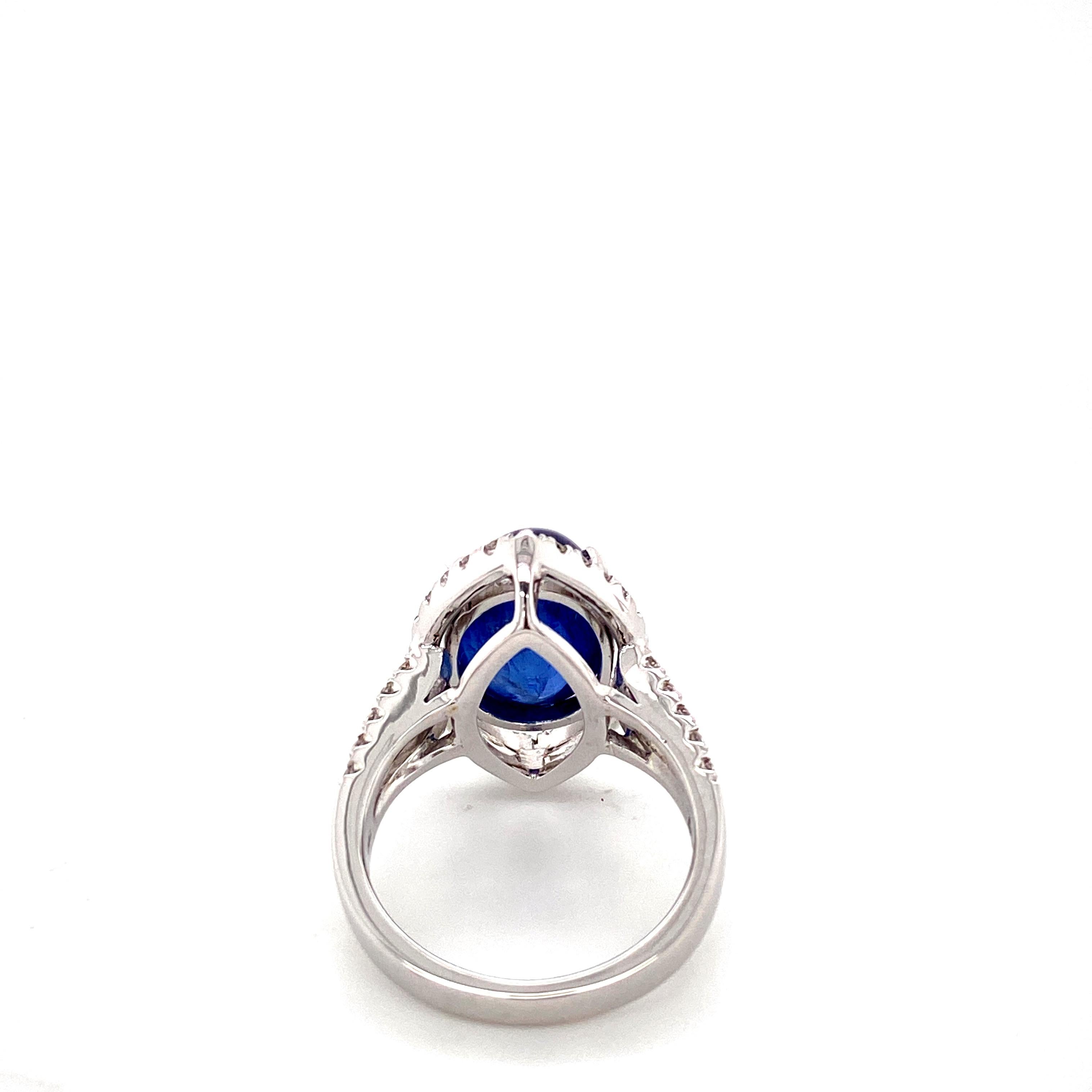 Cabochon 8.63 Carat GRS Certified Unheated Burmese Sapphire and Diamond Engagement Ring For Sale