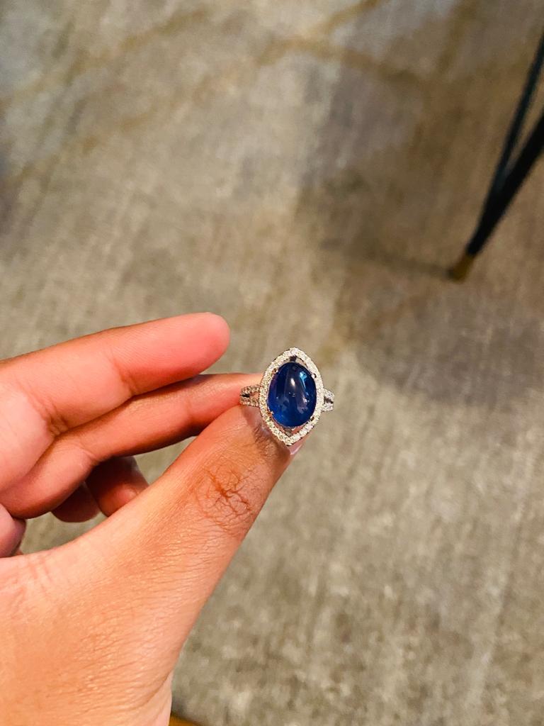 8.63 Carat GRS Certified Unheated Burmese Sapphire and Diamond Engagement Ring For Sale 3
