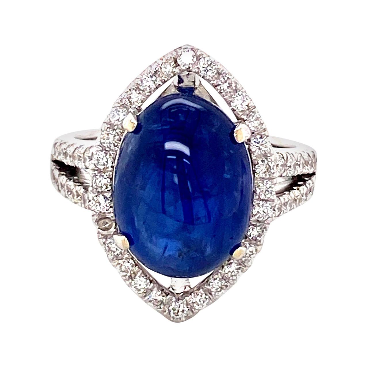 8.63 Carat GRS Certified Unheated Burmese Sapphire and Diamond Engagement Ring For Sale