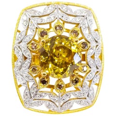 8.63 Carat Natural Fancy Champagne Zircon and Diamond 18K Filigree Cocktail Ring