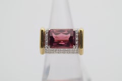 8.63 Carat Pink Tourmaline Diamond Gold & Platinum Geometric Ring