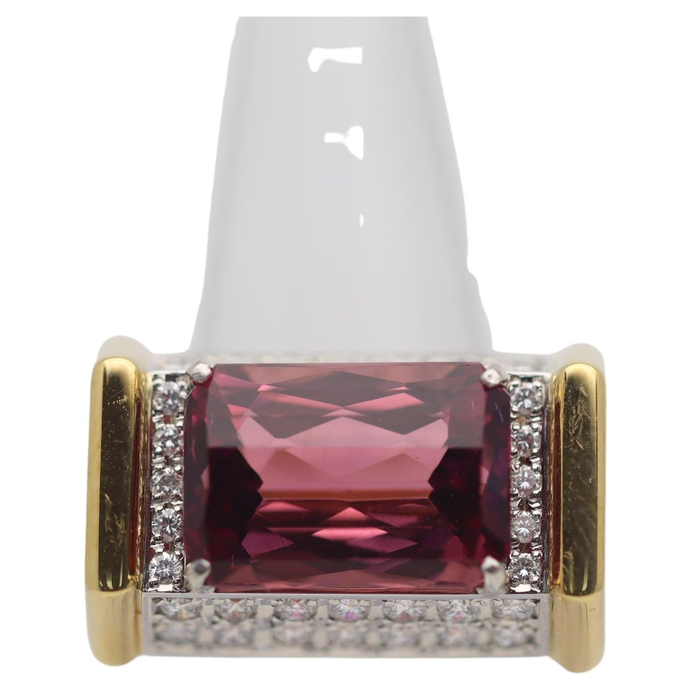 8.63 Carat Pink Tourmaline Diamond Gold & Platinum Geometric Ring
