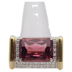 8.63 Carat Pink Tourmaline Diamond Gold & Platinum Geometric Ring