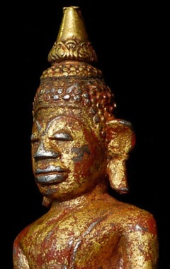 17thC Silver Cambodian Buddha with Pure Gold Finial-Sublime One of a Kind - 8631