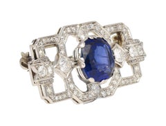 8.64 Carat AGL Certified Ceylon Cushion Cut Blue Sapphire and Diamond Brooch Pin