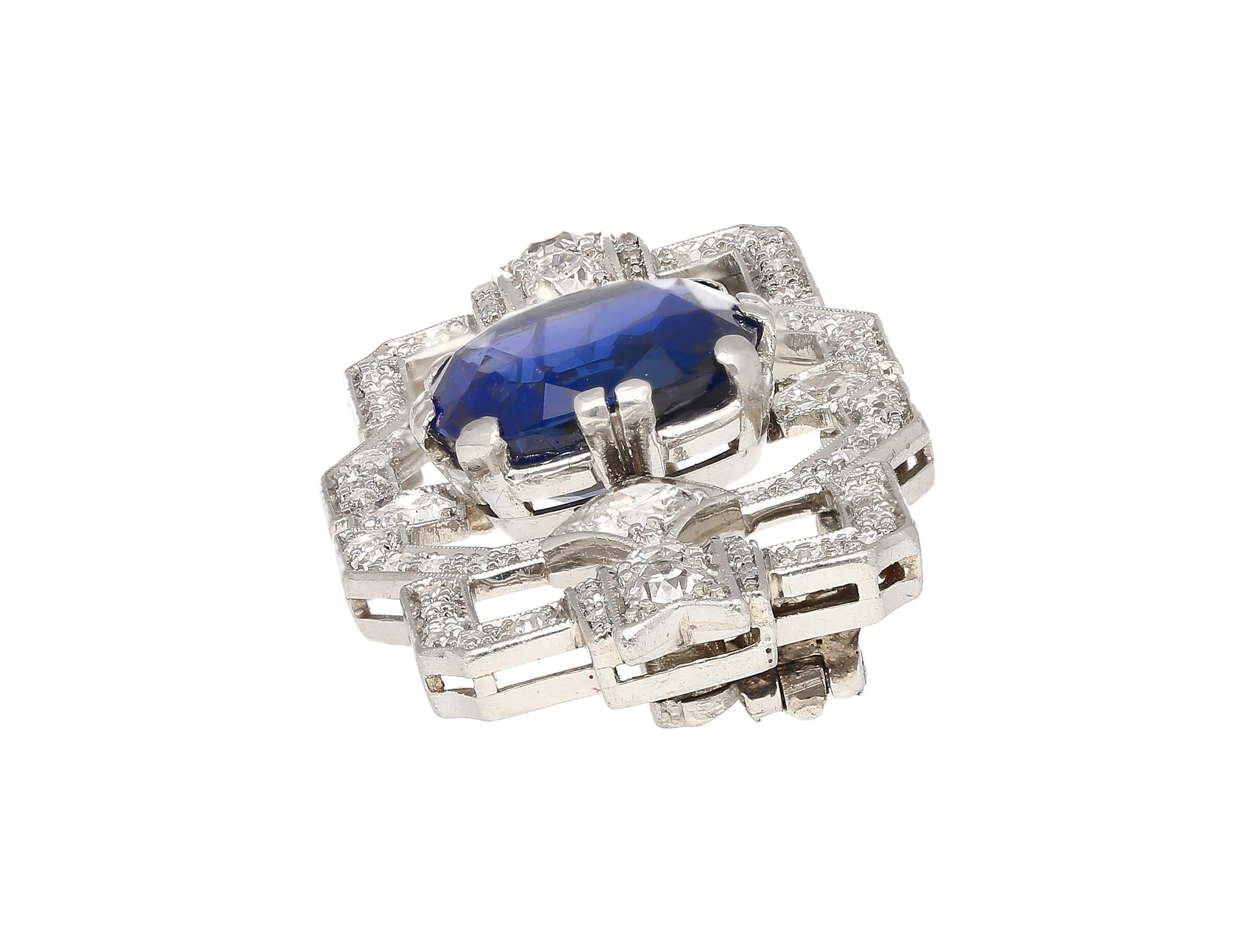 Brosche/Anstecknadel, 8,64 Karat AGL-zertifizierter blauer Saphir und Diamant im Ceylon-Kissenschliff mit Kissenschliff im Angebot 4