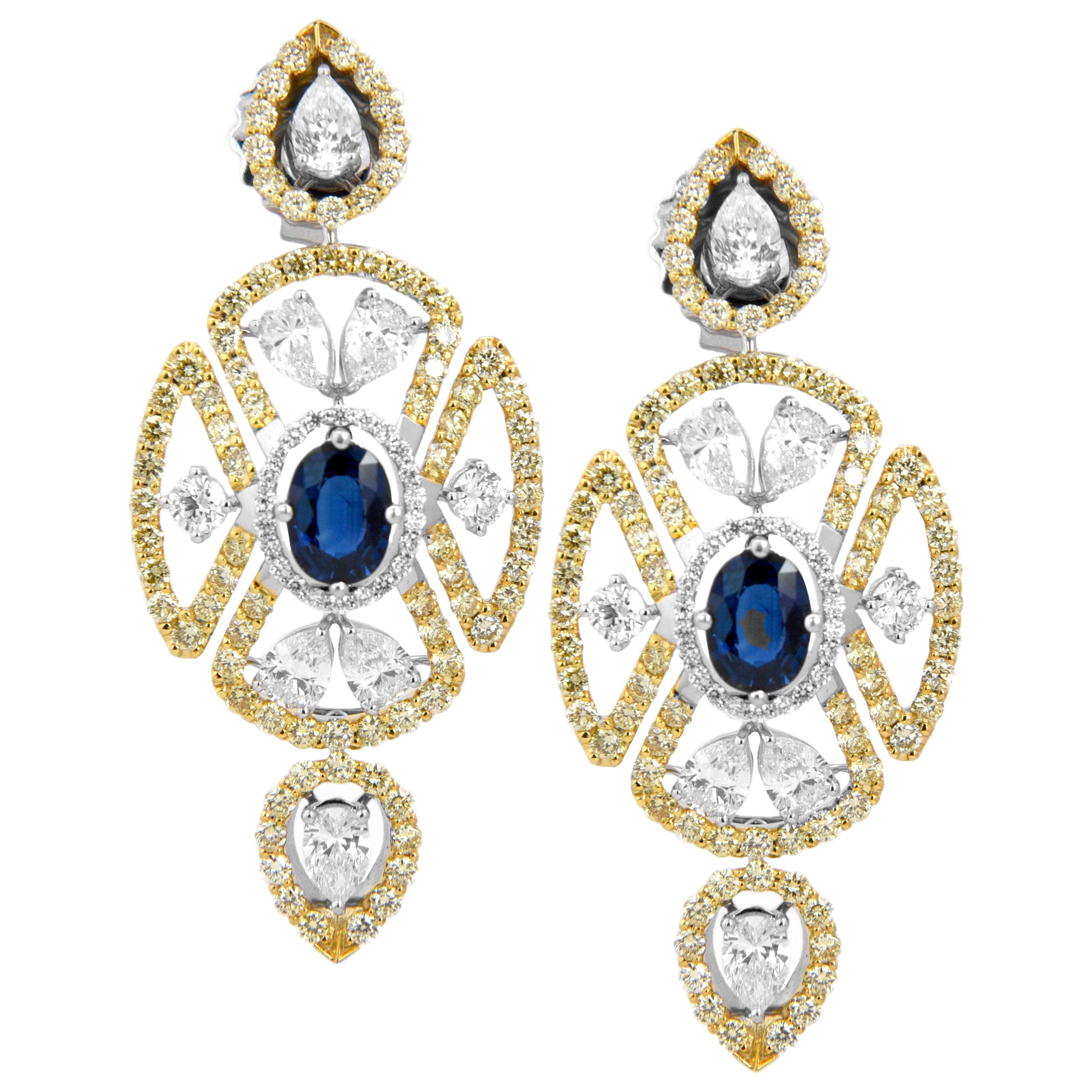8.64 Carat Blue Sapphire and Diamond 18 Karat Gold Earring For Sale