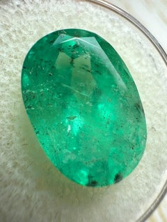 8.64 Carat Freckled Green Colombian Emerald Oval Cut - May Birthstone Gem