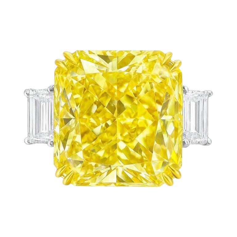 8.64 Carat GIA Fancy Intense Yellow Diamond Internally Flawless Platinum Ring