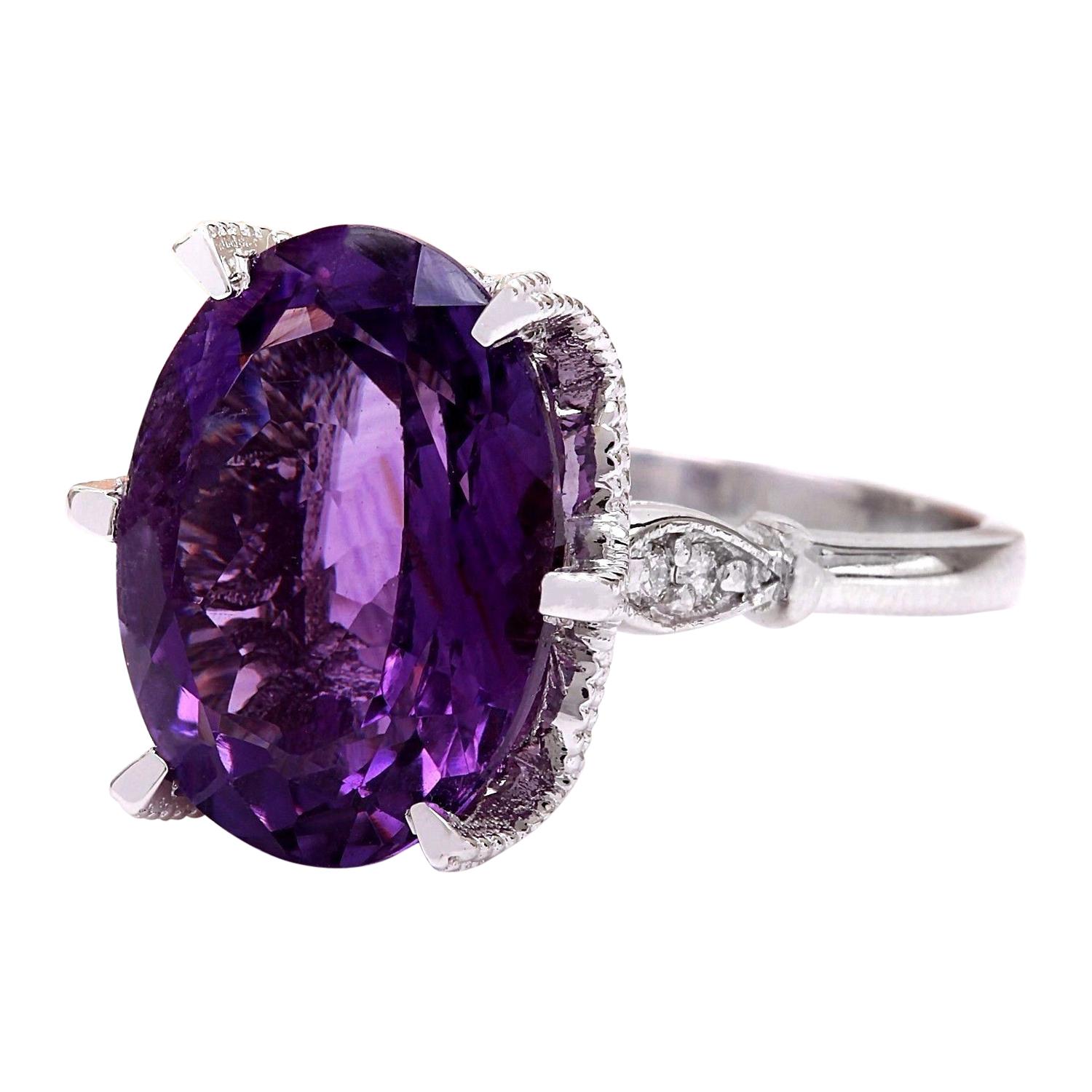 8.64 Carat Natural Amethyst 14K Solid White Gold Diamond Ring
 Item Type: Ring
 Item Style: Cocktail
 Material: 14K White Gold
 Mainstone: Amethyst
 Stone Color: Purple
 Stone Weight: 8.54 Carat
 Stone Shape: Oval
 Stone Quantity: 1
 Stone