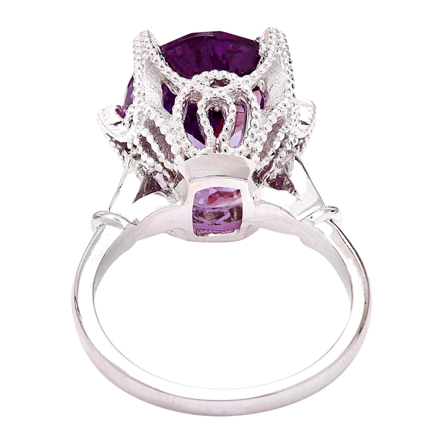 Oval Cut 8.64 Carat Natural Amethyst 14 Karat Solid White Gold Diamond Ring For Sale