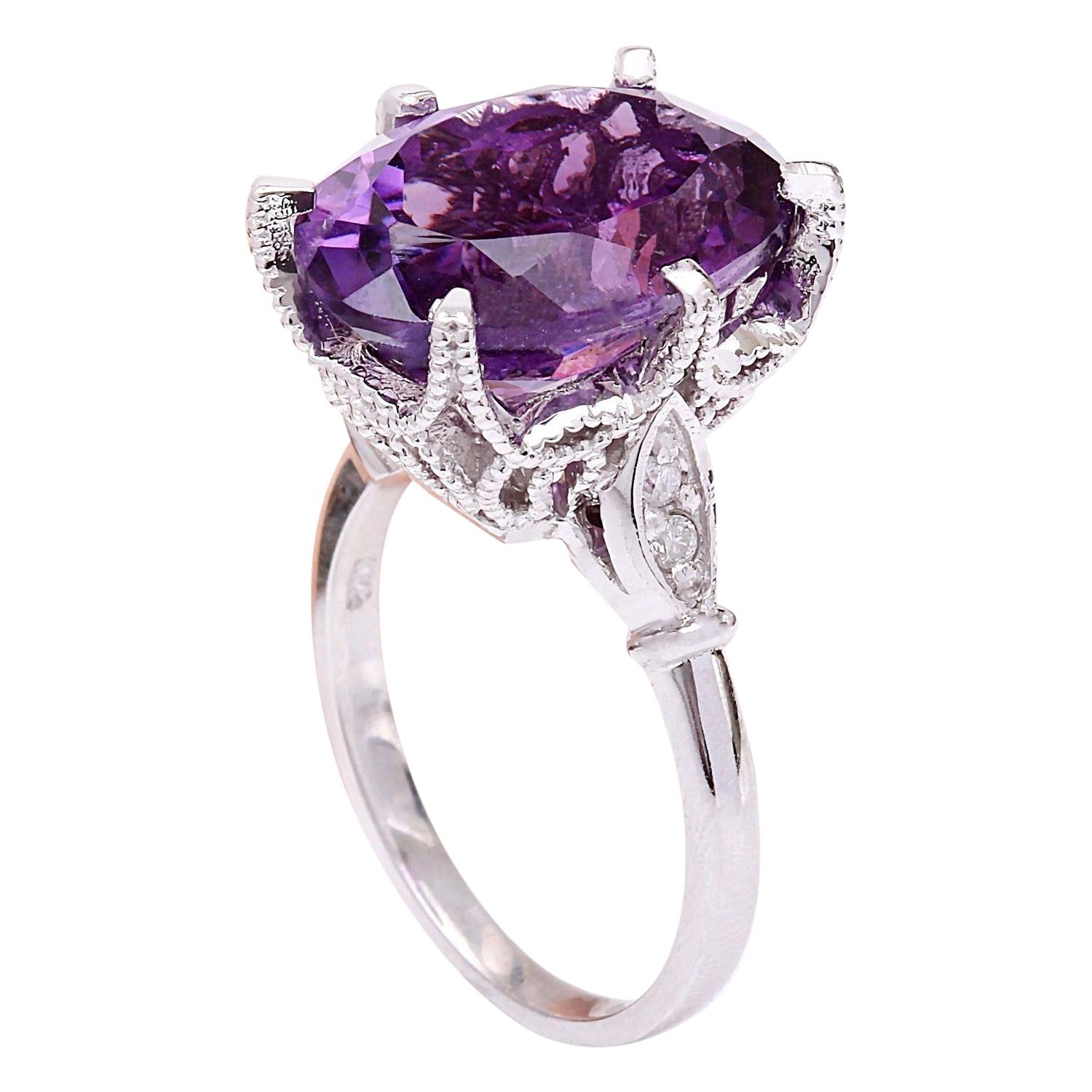 8.64 Carat Natural Amethyst 14 Karat Solid White Gold Diamond Ring In New Condition For Sale In Los Angeles, CA