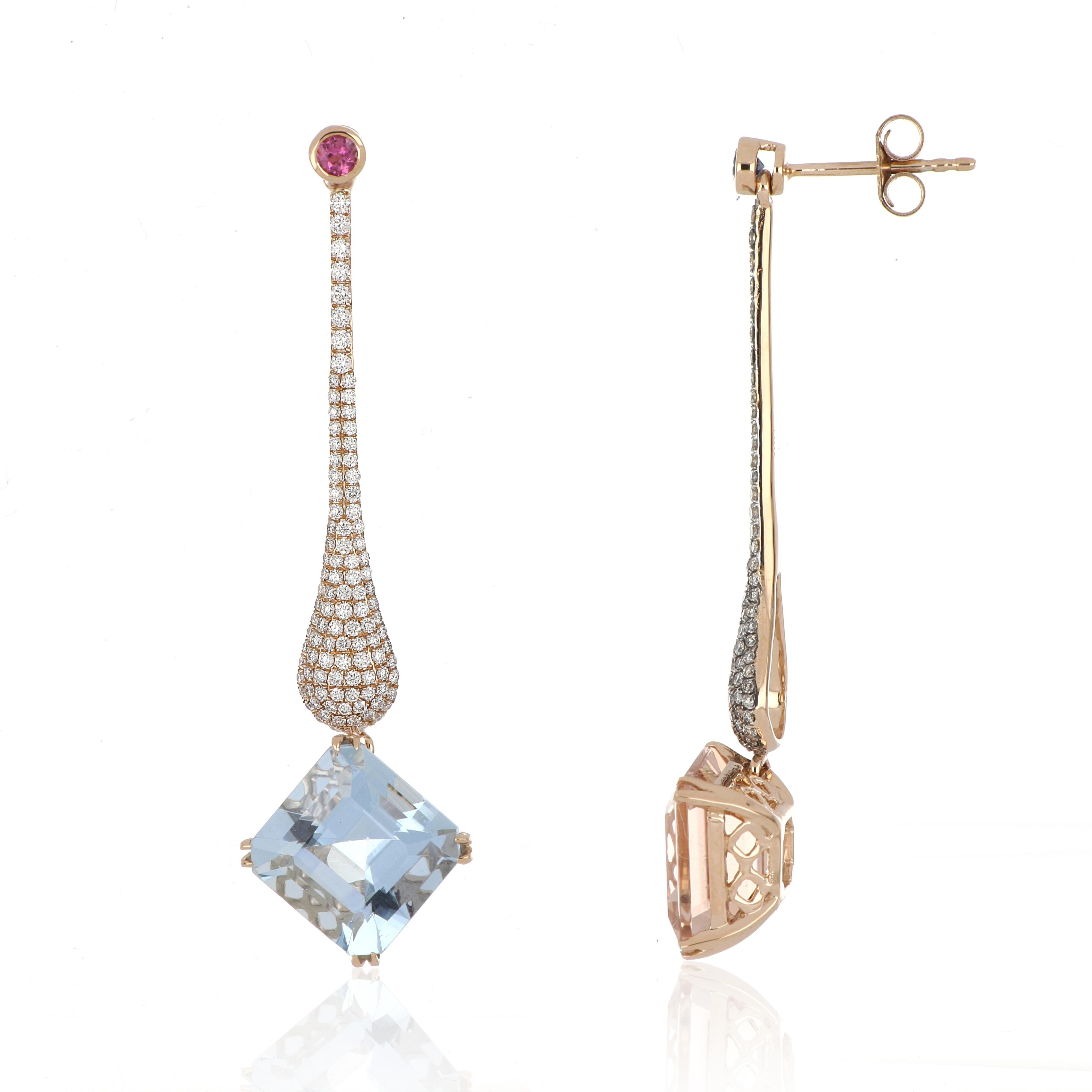 Orecchino di Morganite e Acquamarina da 8,64 carati totali con diamanti in oro 18 carati in vendita 4