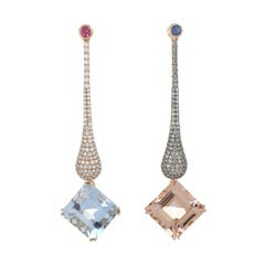 Orecchino di Morganite e Acquamarina da 8,64 carati totali con diamanti in oro 18 carati