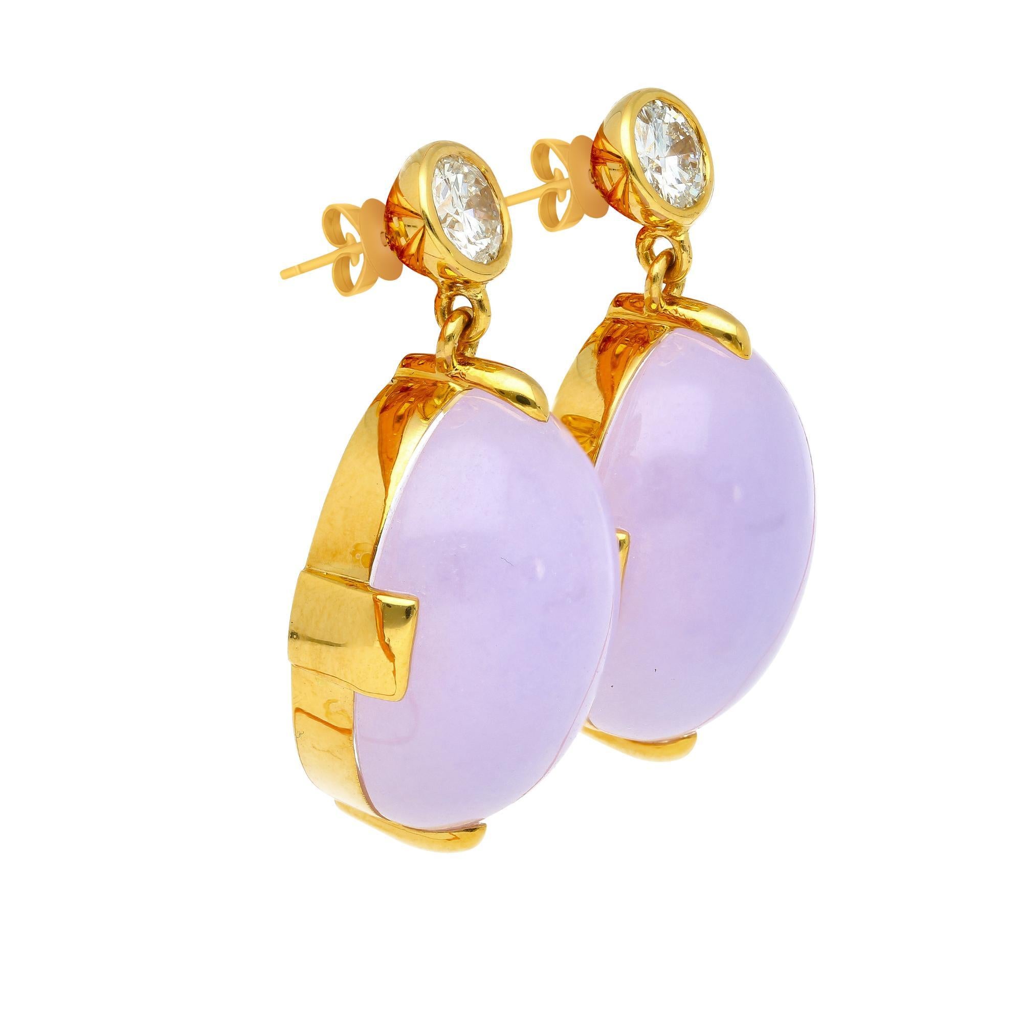 Moderno Set di collana e orecchini in oro con diamanti e giada viola da 86,44 carati in vendita