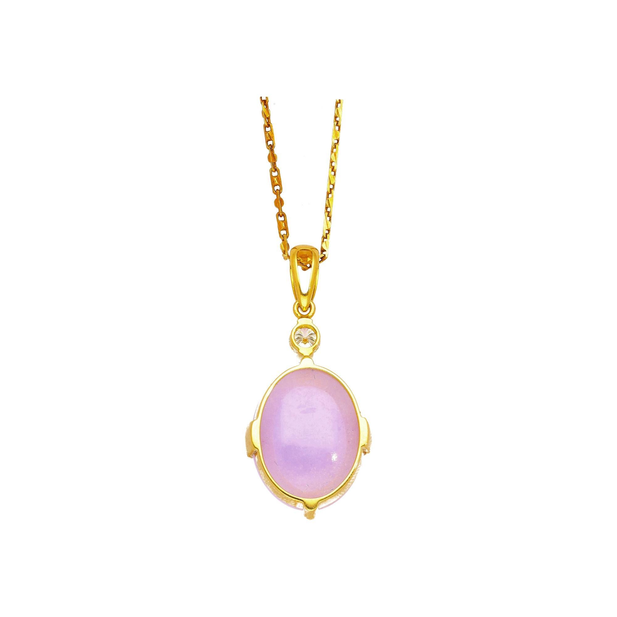 Donna Set di collana e orecchini in oro con diamanti e giada viola da 86,44 carati in vendita