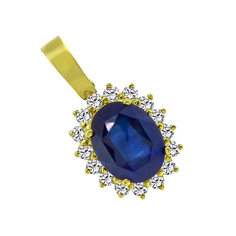 Oval Cut 8.64ct Sapphire 1.25 Carat Diamond Gold Pendant For Sale