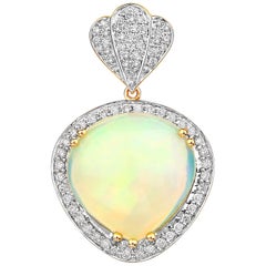 8.65 Carat Ethiopian Opal and White Diamond 14 Karat Yellow Gold Pendant
