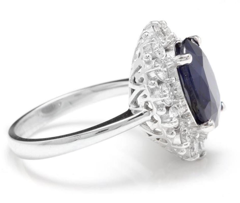 Zafiro azul natural exquisito de 8,65 quilates y diamante Oro blanco macizo de 14 quilates Corte redondo en venta