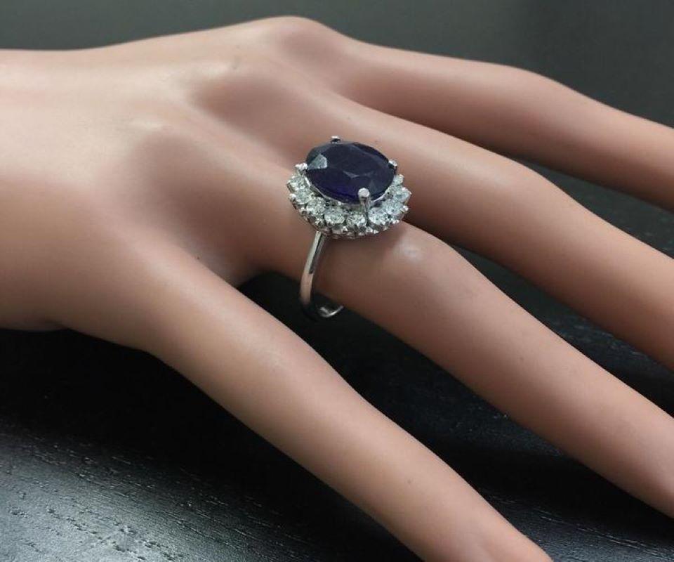 8.65 Carat Exquisite Natural Blue Sapphire and Diamond 14 Karat Solid White Gold For Sale 2