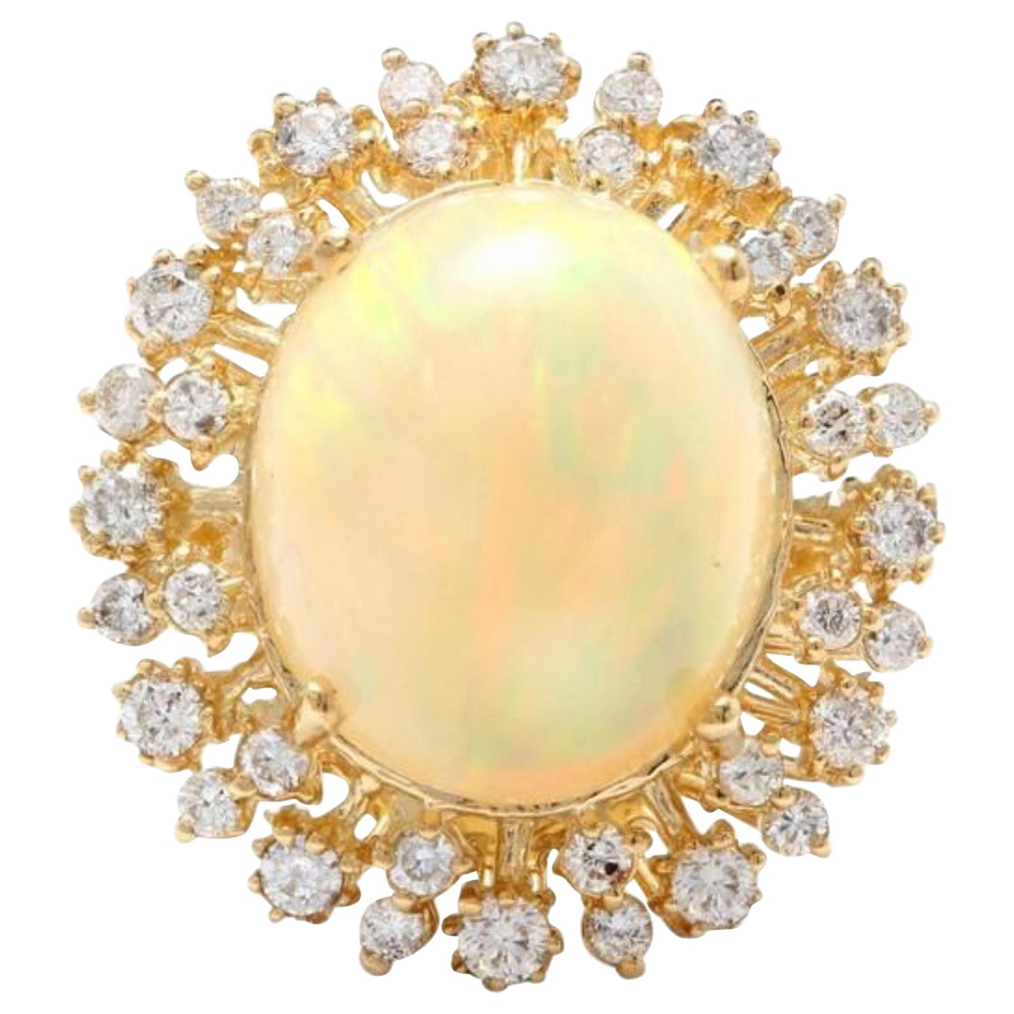 8.65 Carat Natural Impressive Ethiopian Opal and Diamond 14K Solid Gold Ring